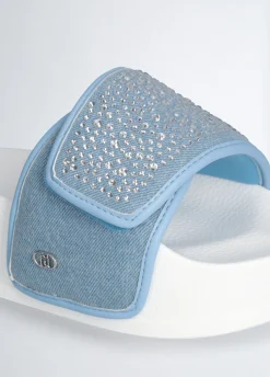 Ciabatte platform in denim con strass