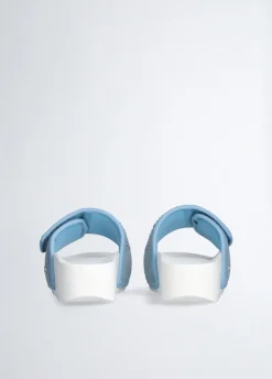 Ciabatte platform in denim con strass