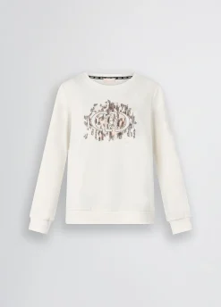 Felpa con logo animalier e strass