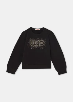 Felpa in cotone con logo e strass