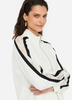 Felpa in cotone con pizzo