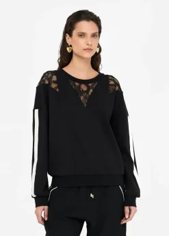 Felpa in cotone con pizzo