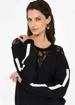 Felpa in cotone con pizzo