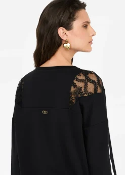 Felpa in cotone con pizzo