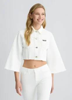 Giacca cropped in denim