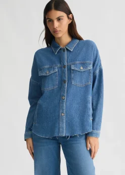 Giacca overshirt in denim con maxi logo