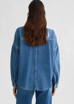 Giacca overshirt in denim con maxi logo