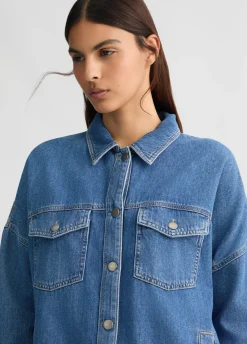 Giacca overshirt in denim con maxi logo