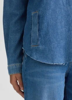 Giacca overshirt in denim con maxi logo