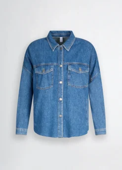 Giacca overshirt in denim con maxi logo