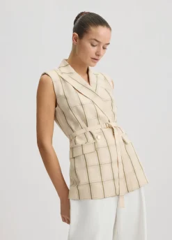 Gilet in misto lino check