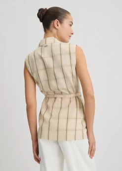 Gilet in misto lino check