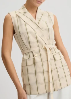 Gilet in misto lino check
