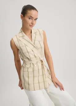 Gilet in misto lino check