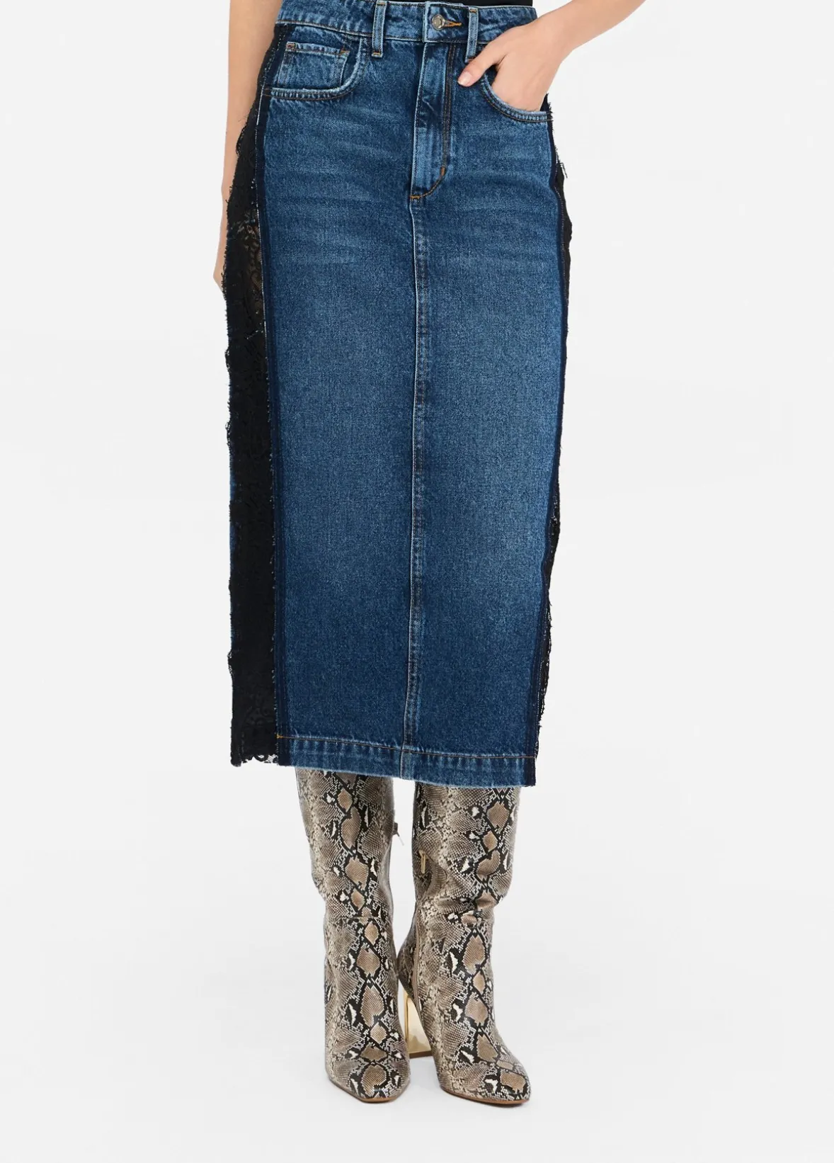 Gonna in denim con pizzo