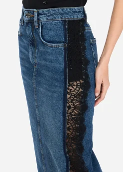 Gonna in denim con pizzo