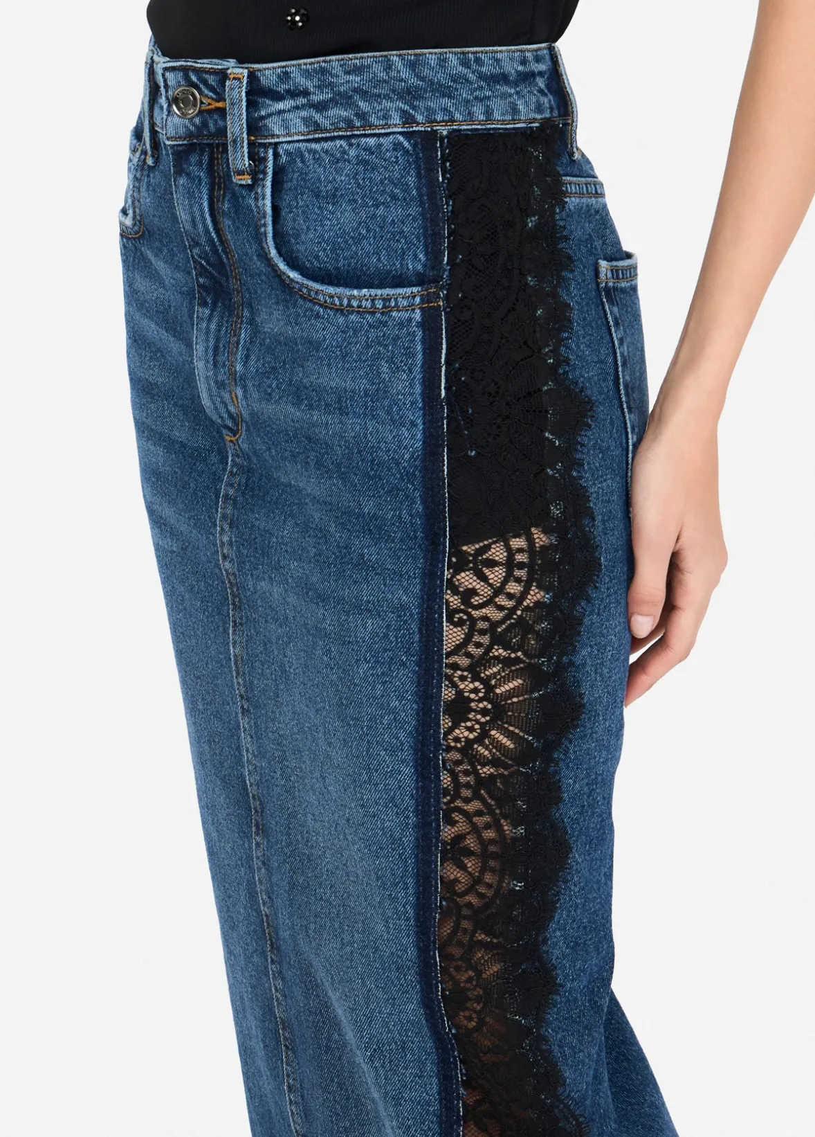 Gonna in denim con pizzo