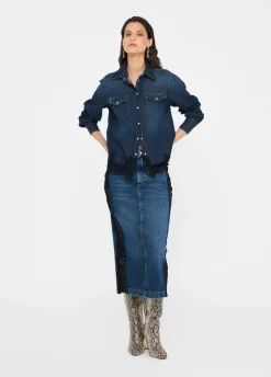 Gonna in denim con pizzo
