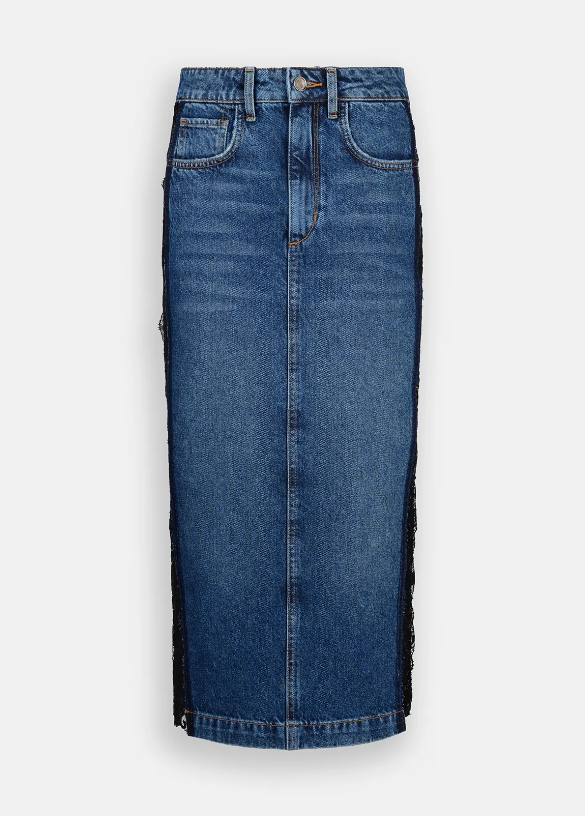 Gonna in denim con pizzo
