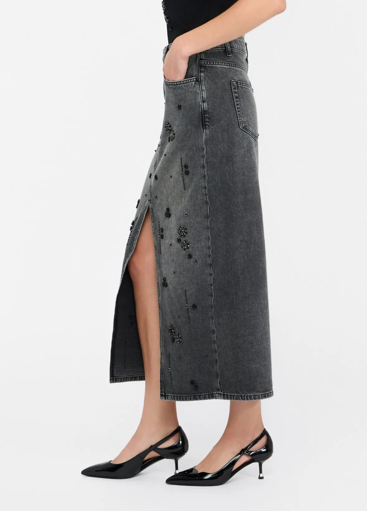 Gonna in denim con strass