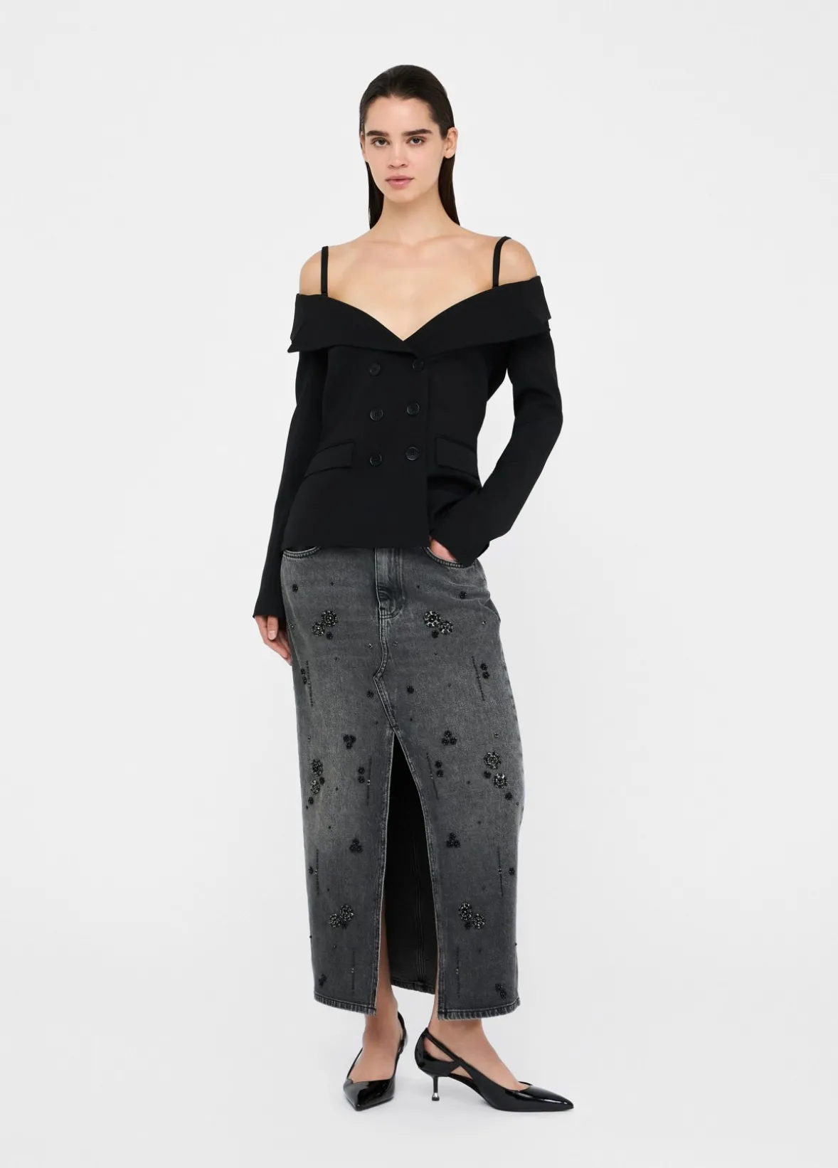 Gonna in denim con strass
