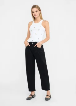 Jeans boyfriend con strass