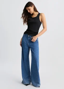 Jeans flare con strass
