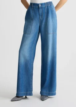 Jeans flare in lino e cotone