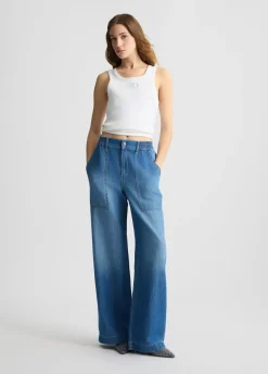 Jeans flare in lino e cotone