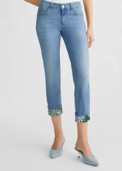 Jeans skinny cropped con risvolto bandana