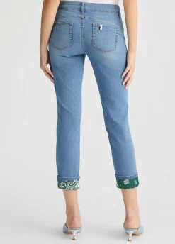 Jeans skinny cropped con risvolto bandana