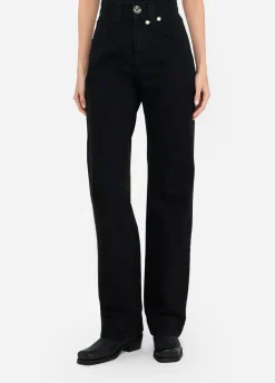 Jeans straight con perle gioiello