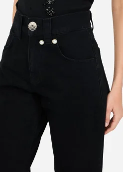 Jeans straight con perle gioiello