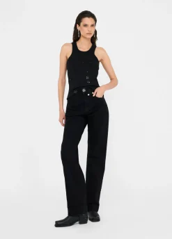 Jeans straight con perle gioiello