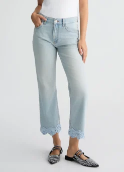 Jeans straight con ricamo crochet