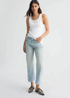 Jeans straight con ricamo crochet