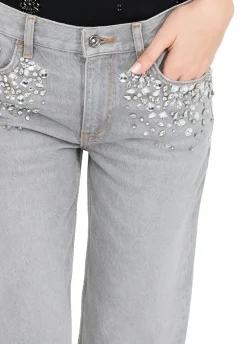 Jeans straight con strass