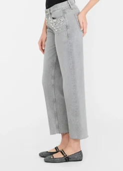 Jeans straight con strass