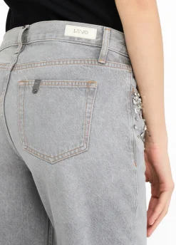 Jeans straight con strass