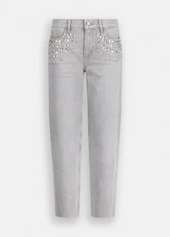 Jeans straight con strass