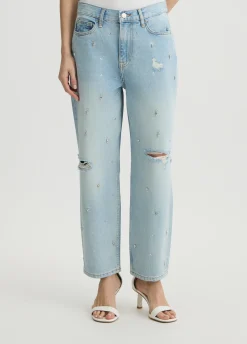 Jeans straight con strass