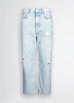 Jeans straight con strass