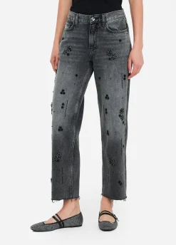 Jeans straight con strass