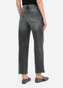 Jeans straight con strass