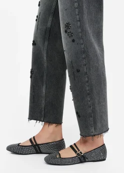 Jeans straight con strass