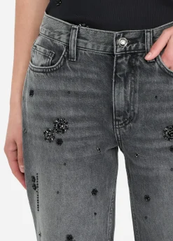 Jeans straight con strass