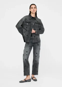 Jeans straight con strass