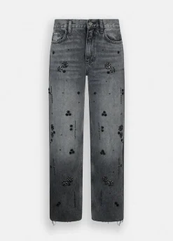 Jeans straight con strass
