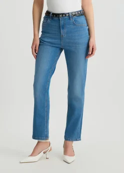 Jeans straight cropped con cintura