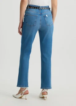 Jeans straight cropped con cintura